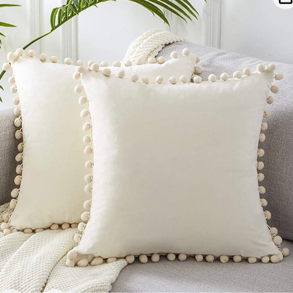 Other - NWOT Set of 2 Cream Pom Pom Accent Pillow Covers